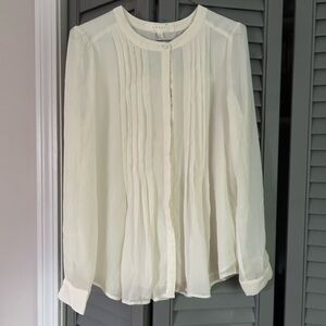 Cream, pleated front blouse